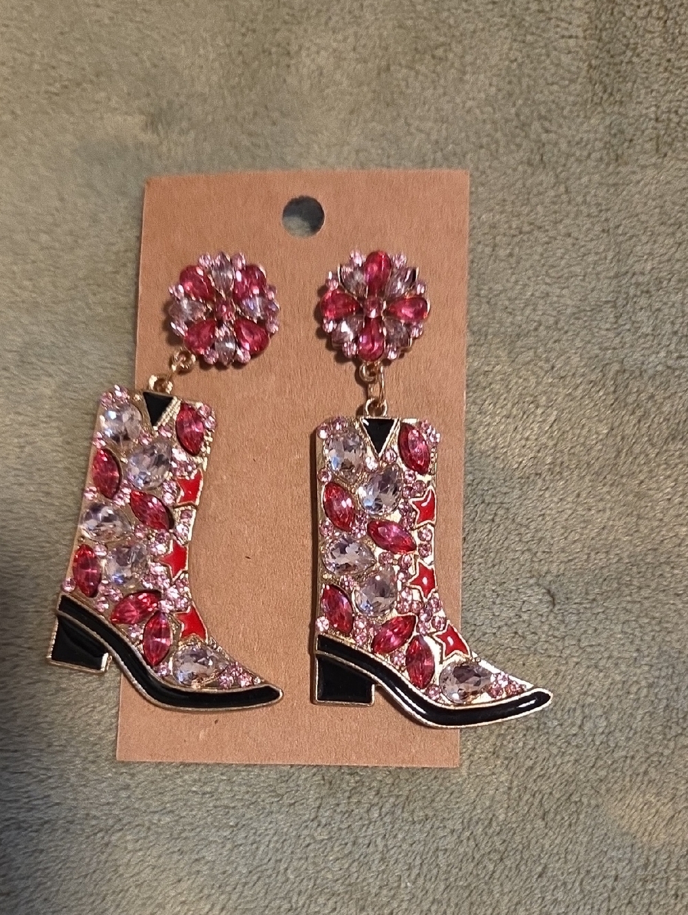 Crystal Pink Cowboy Boot Drop Earrings